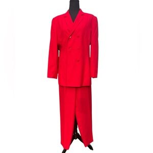 Size 12 red business casual office attire pants suit for women by Morgan Miller